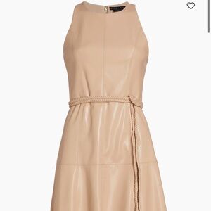 Alice + Olivia Beige Faux-Leather Halter Midi Dress